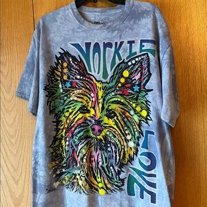 The Mountain Dean Russo YORKIE LOVE Tie Dye Tee‎ L Blue Abstract Pop Art VGUC